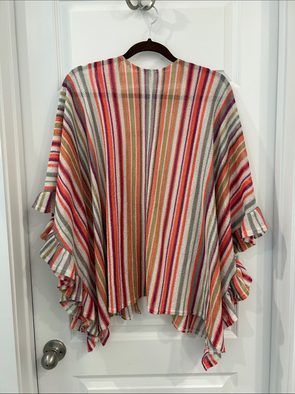 Striped Ruffle Sleeve Open Cardigan - Multi - Picture 2 of 2